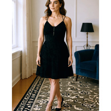 Badgley Mischka Vintage 90's Black Velvet Floral Textured Beaded Cocktail Dress
