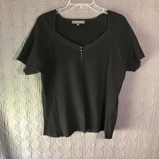 Addition Elle Blouse Womens Size 2X Black Henley Short Sleeve