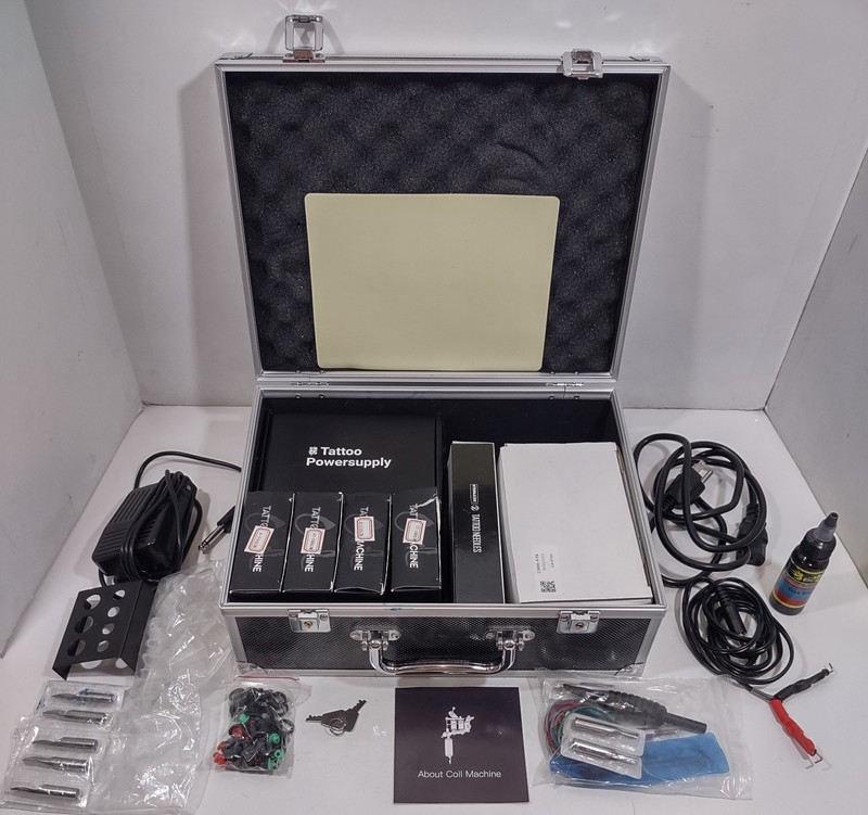 Complete Tattoo Kit 4 Pro Machine Guns 54 Ink Power Supply Foot Pedal Needles