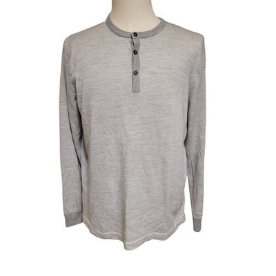 Nordstrom Henley Sweater Mens Light Gray Sz L Merino Wool/CoolMax PolyKnit