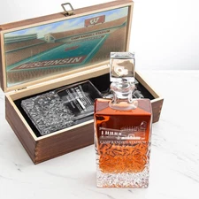 College Football Stadium – Engrave Sports Team Decanter in Rustic Wood Box