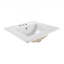 Semi Recessed Bathroom Sink, 20.08 x 18.31 Inch Rectangular White Ceramic Vessel