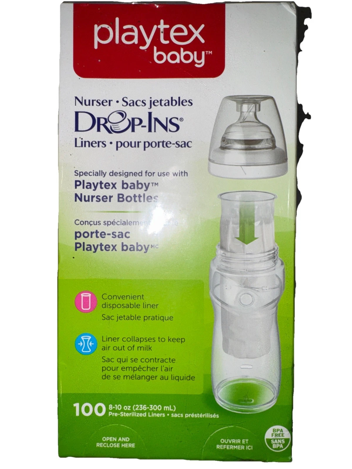 Playtex Nurser Drop-ins Liners 8-10 Oz 100 Count Bottle