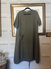 Yellow Label Dress, Khaki 100% Linen, Summer, Elasticated Hem, XL, RRP: £135