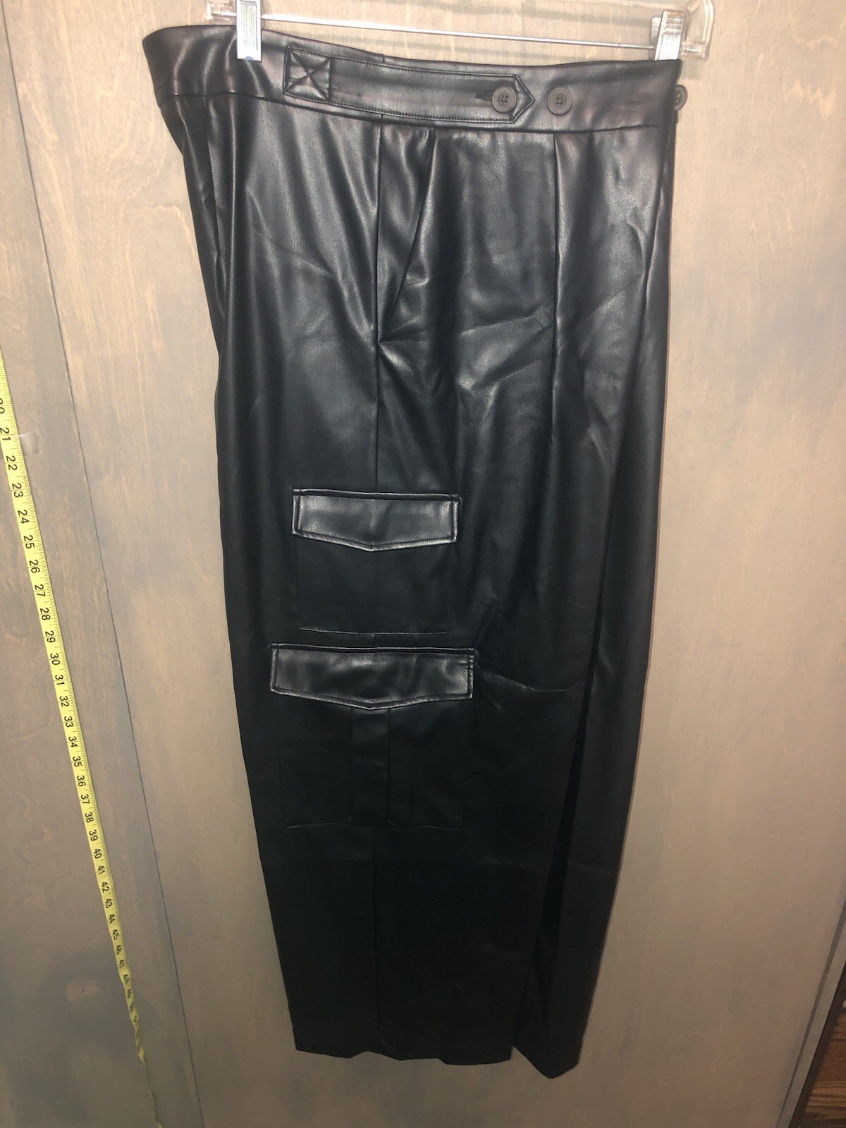 WOMENS BLACK LEATHER-LOOK DRESS PANT CARGO SZ 14 