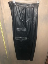 WOMENS BLACK LEATHER-LOOK DRESS PANT CARGO SZ 14