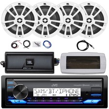 JVC 1-DIN Marine Receiver, 4x 6.5" 180W Max Speakers, 4-Channel Amplifier W/Kit