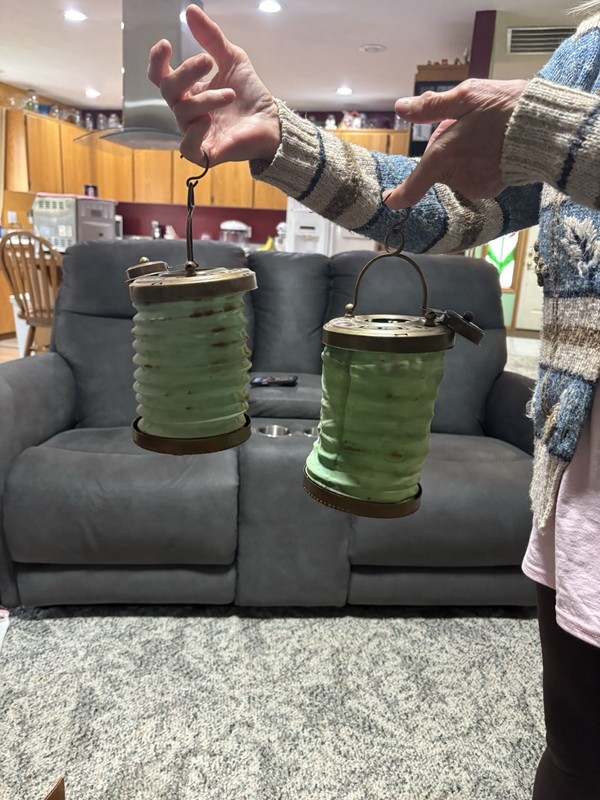 2 Vtg Lantern Collapsible Hanging Metal Accordion Style Tea Light Candle Holder