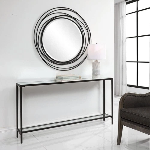 Hayley 60" Mirrored Glass & Black Console Table by - Picture 2 of 9