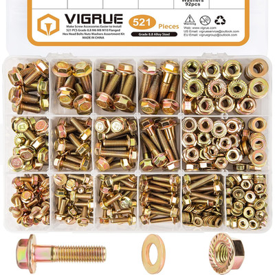 521PCS M6 M8 M10 Flange Bolts Assortment Kit Metric Class 8.8 Serrated Hex Cap F