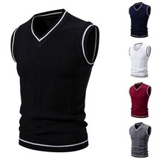 V-Neck Sleeveless Knit Vest for Men Casual Pullover Sweater Tank for top Regular