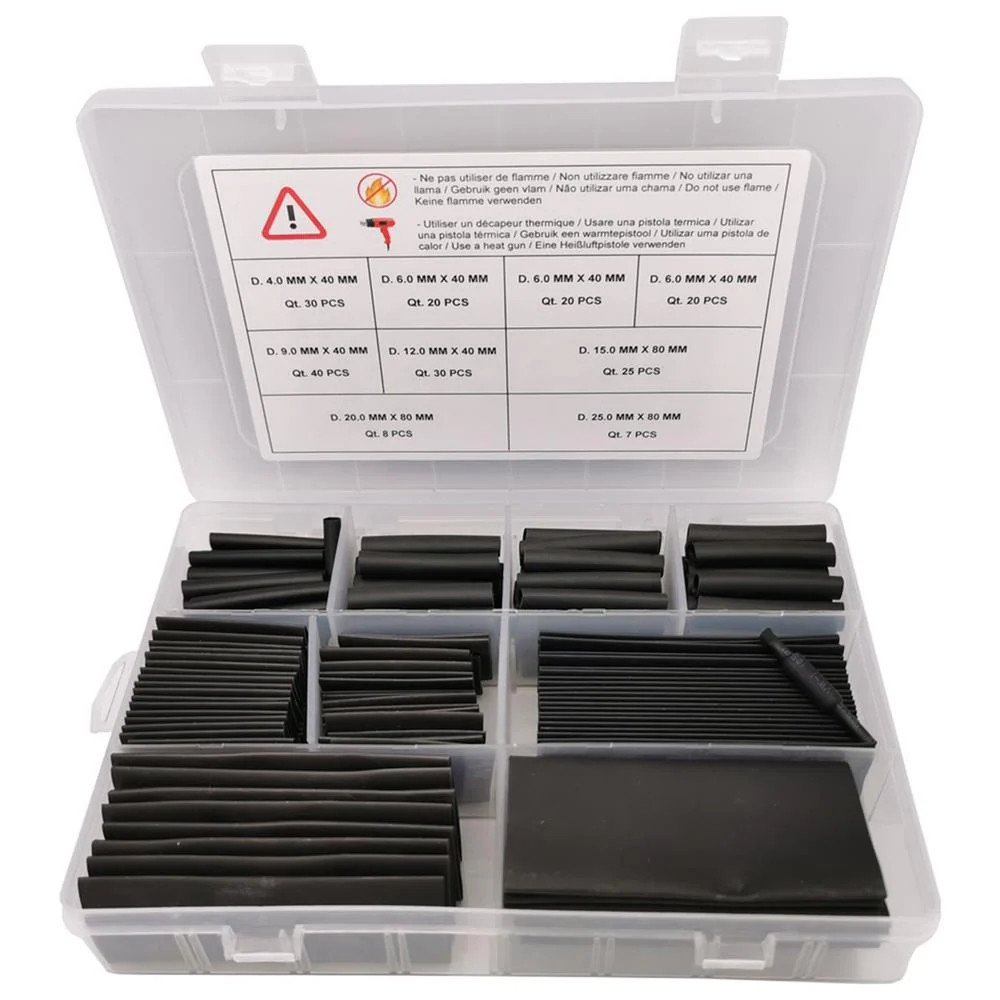 Gaines thermo-rétractables coffret de 200 pièces multi-tailles noires et rouges en polyoléfine