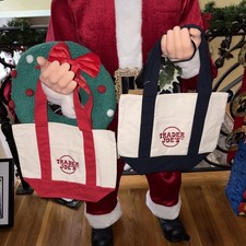 2025 Trader Joe's Canvas Micro Tote with Grocery Bag CHRISTMAS LIMITED 2 total
