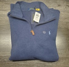 Polo Ralph Lauren Quarter Zip Ribbed Blue Pony Pullover Sweater Mens Size XL NWT