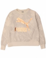 PUMA Womens Graphic Sweatshirt Jumper UK 14 Medium White Floral Cotton BY05