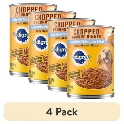 4 Pack Chopped Ground Dinner Chicken Liver Beef Adult Soft Wet Dog Food 12 Cans