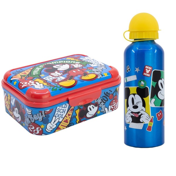 Disney Mickey Maus 2 Tlg Lunch Set Brotdose Alu Trinkflasche 530 Ml-image