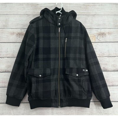 Rip Curl Quilt Lined Flannel Kosy Jacket Men's Size XL Black/Gray Check Hooded