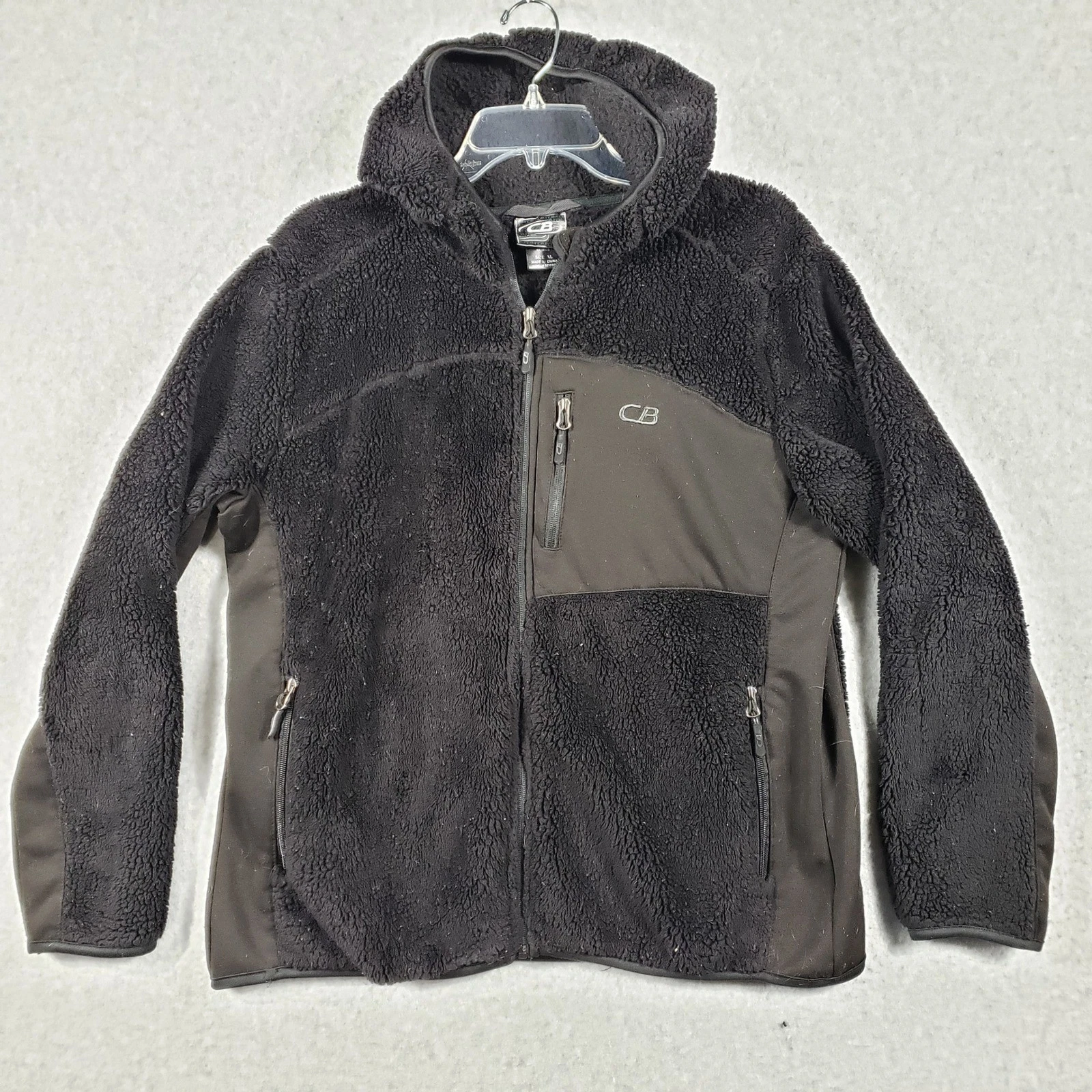 CB Sports Fleece Hoodie Jacket Black XL Full Zip Pockets Mens Casual Warm Parka