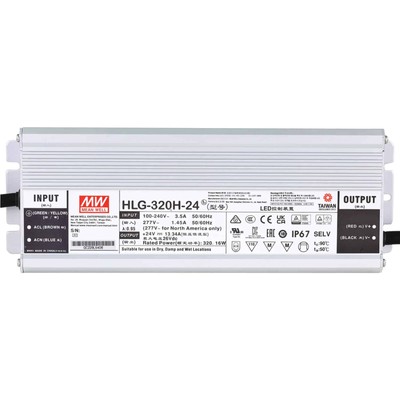 Mean Well HLG-320H-24 320W 24V DC LED Driver / Power Supply - IP67 Waterproof, Constant Voltage