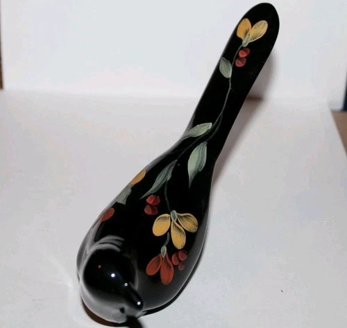 Fenton hand paint black glass Bird paperweight