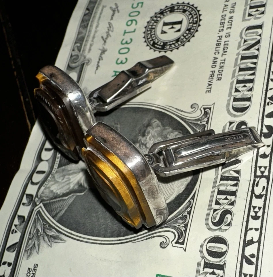 Art Deco Estate Carved Cameo Sterling Silver Spartan Unisex Cuff Links - Image 3 of 4