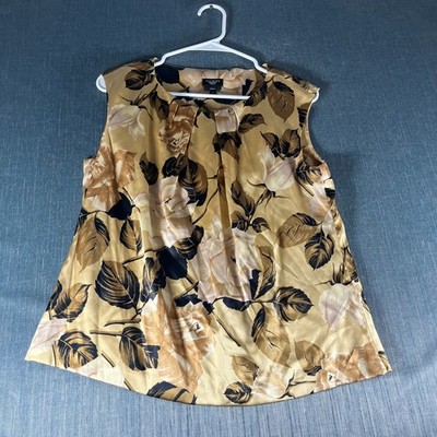 Talbots Petites Women's Blouse Size 8P Gold Black Floral