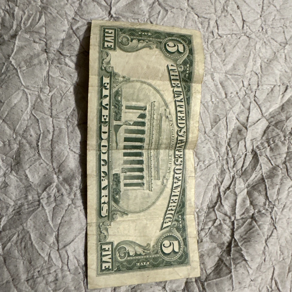 Billete de 5 dólares 1963 sello rojo (circulado) Foto 4 de 4