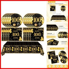 Mainivo 41Pcs 100th Birthday Party Tableware Set Black Gold Vintage 1925 Serve