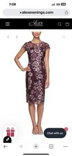 Alex Evenings Embroidered Cocktail Dress In Plum