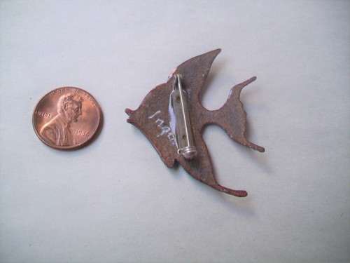 ANGEL FISH PIN - ENAMEL ON COPPER- BLUE/GREEN GALSS COLORS - INGA HANDMADE - Picture 2 of 2