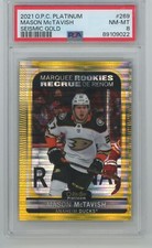 2021-22 O-Pee-Chee Platinum Seismic Gold Rookie Mason McTavish RC 48/50 PSA 8