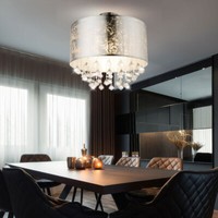 Deckenlampe Deckenleuchte Kristalllampe Silber Textil Wohnzimmerlampe H 31 Cm