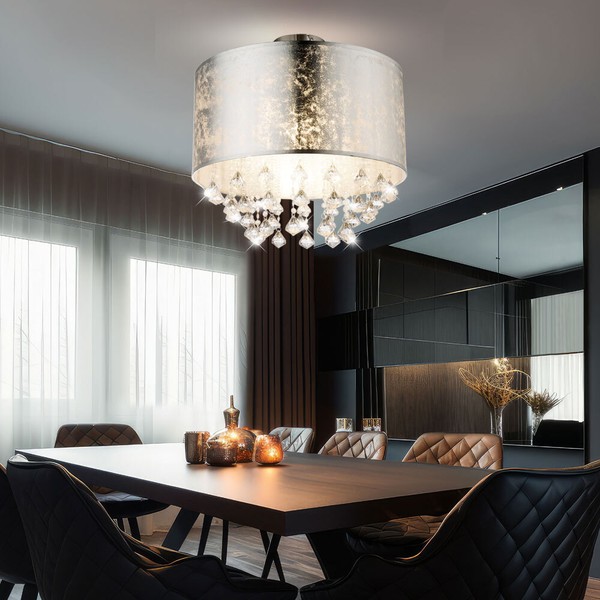 Deckenlampe Deckenleuchte Kristalllampe Silber Textil Wohnzimmerlampe H 31 Cm-image