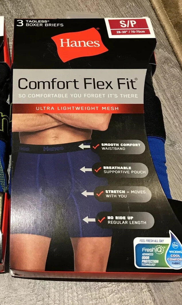 New Hanes Mens Sz S Comfort Flex Fit 3 Tagless Boxer Briefs Black Blue Gray