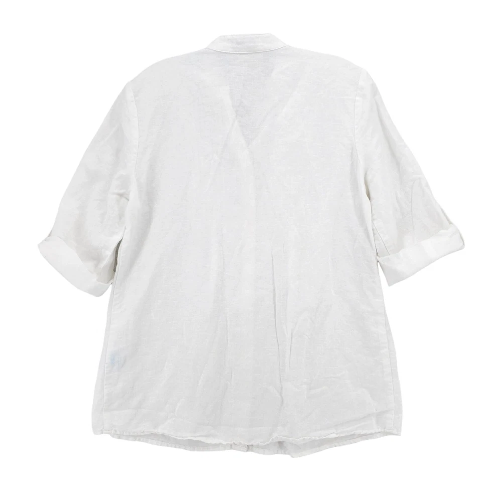Camisa Blusa J. McLaughlin Blanca Mezcla de Lino Plisada Pestañas Enrollables Manga 3/4 PEQUEÑA Foto 4 de 4
