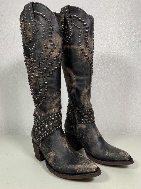 Old Gringo Belinda L903 17 Beige Black Womens Studded Western BOOTS 7 
