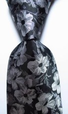 New Classic Floral Black White Gray JACQUARD WOVEN Silk Men's Tie Necktie