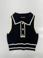 Shein Black Sleeveless Collared Faux Button Tank Womens Size Small