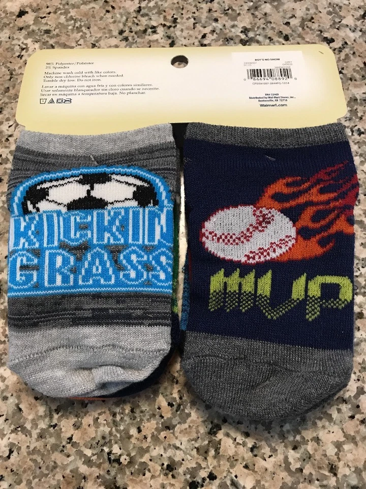 Meias Faded Glory Boy's No Show pacote com 6 sapatos tamanho S sapato tamanho 4-7 1/2. Novo com etiquetas - Imagem 2 de 2