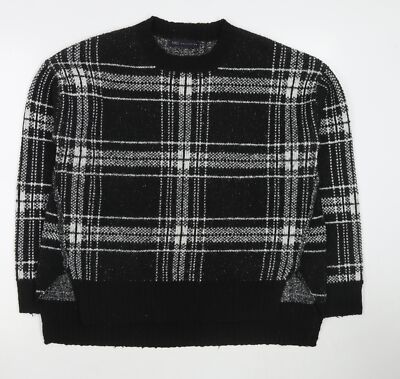 Marks and Spencer Damen Schwarz Rundhals Karo Acryl Pullover Pulli Größe M