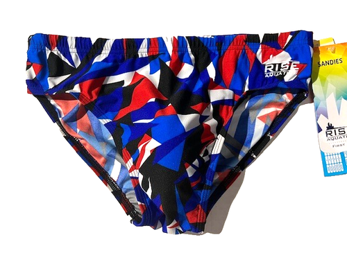 New RISE AQUATICS Mens Red Wht Blue Swim Brief Racer Swimsuit sz 32 Speedo Style - Picture 6 of 11