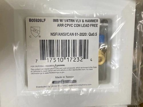 Jones Stephens Icemaker Box, Quarter Turn Valve with Water Hammer, CASE OF 10 - Picture 7 of 7