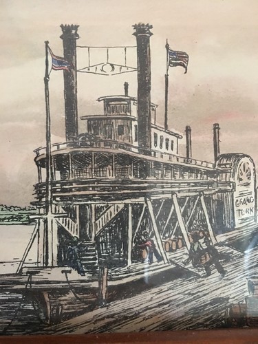 Steamboat Grand Turk Vintage Print Dock River Drawing built 1848 PA Capt Robirds - Picture 5 of 12
