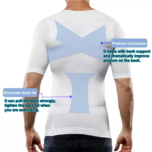 Men's Tummy Control Body Shaper Tops Hide Gynecomastia Chest Fat Shirt Shapewear - Picture 3 of 38