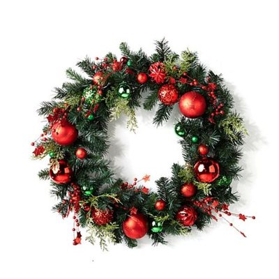 Winter Lane Red and Green Ball and Berry Pine Wreath 