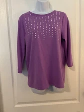 BLAIR Women’s 3/4 Sleeve Embellished Anytime Tee / Top Size S Purple -B10