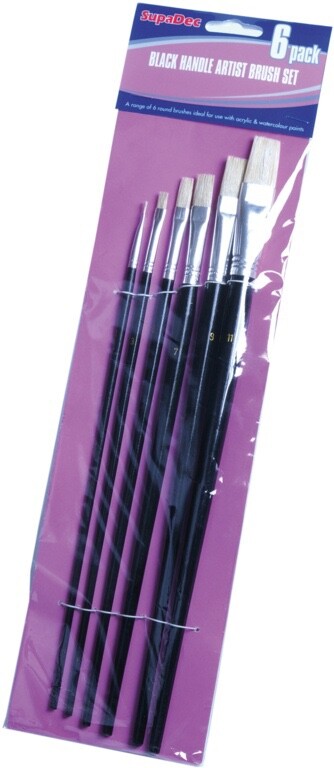 6x SupaDec Hobby Craft Painting Artist Flat Paint Wooden Handle Brushes Set