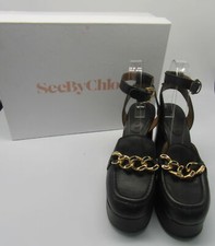 See By Chloe Chunky Heel Chain-Detail Loafers in 999 Black sz 37