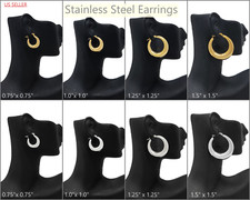 18K Gold Plated Stainless Steel Plain Hoop Pin-Catch Waterproof Earrings 4 Sizes